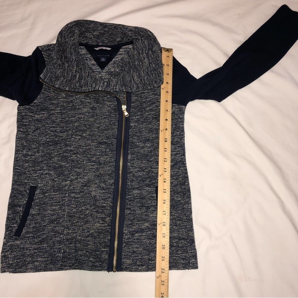 Tommy Hilfiger Athluxe Mixed Fabric Blue Tweed Gold Jacket Extra Small - Picture 4 of 13